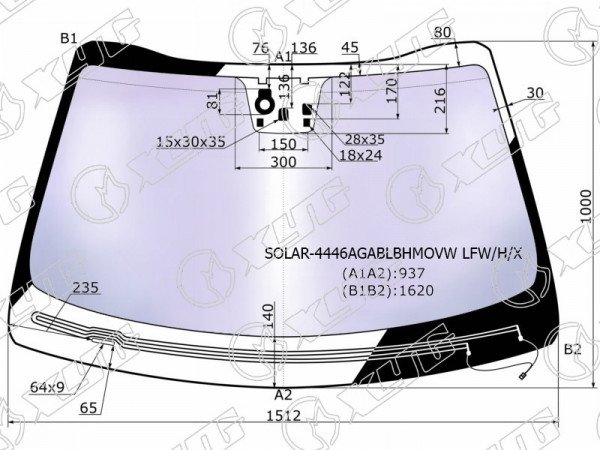 Стекло лобовое атермальное с обогревом щеток + дд +д /запотевания KIA SORENTO PRIME 14- (Solar-X )