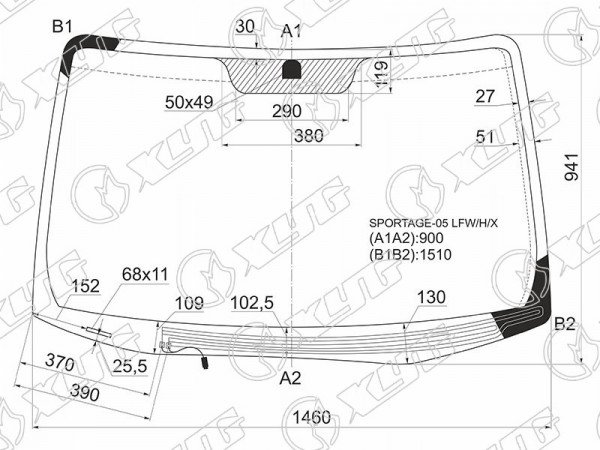 Стекло лобовое с обогревом щеток KIA SPORTAGE 04-10
