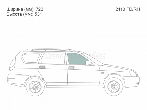 Стекло боковое опускное (Спереди / Справа / Цвет зеленый) LADA 2110 95-14  / 2111 97-14