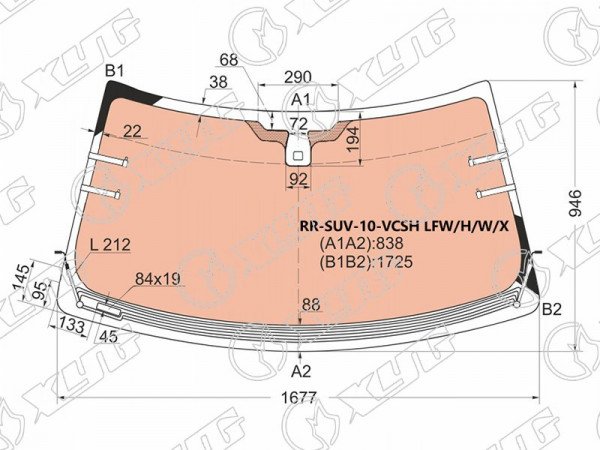 Стекло лобовое с полным обогревом + дд (квадратный) LR RANGE ROVER 10-12