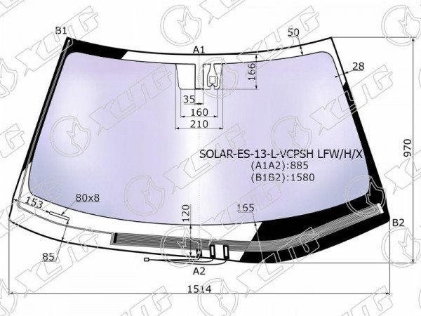 Стекло лобовое атермальное c обогревом щеток + дд LEXUS ES 12-18 (Solar-X защита от ультрафиолета)