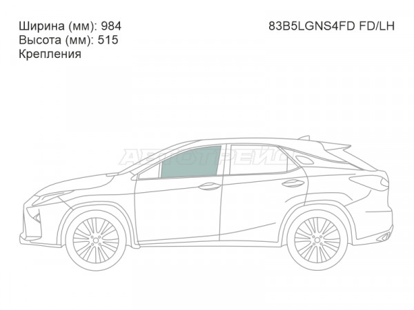 Стекло боковое опускное (Спереди / Справа / Цвет зеленый / Крепления) Lexus ES 06-12