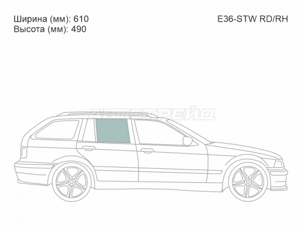 Стекло боковое опускное (Сзади / Справа / Цвет зеленый) BMW 3-Series 90-00