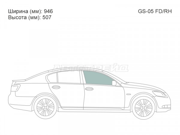 Стекло боковое опускное (Спереди / Справа / Цвет зеленый) Lexus GS 05-12