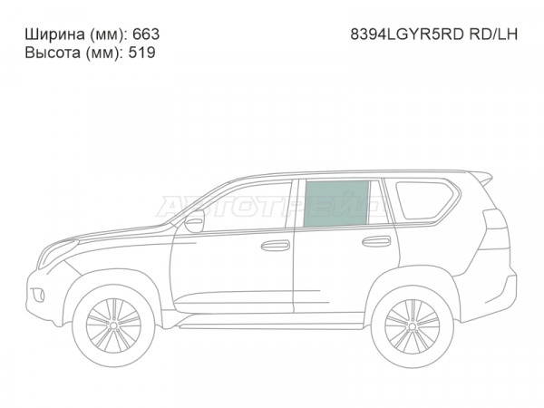 Стекло боковое опускное (Сзади / Слева / Цвет зеленый) Toyota Land Cruiser Prado (J150) 09-24  / Lexus GX 09-19