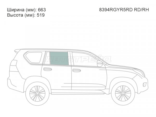 Стекло боковое опускное (Сзади / Справа / Цвет зеленый) Toyota Land Cruiser Prado (J150) 09-24  / Lexus GX 09-19