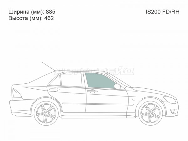 Стекло боковое опускное (Спереди / Справа / Цвет зеленый) Lexus IS 98-05  / Toyota Altezza 98-05