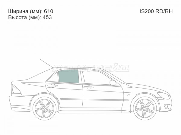 Стекло боковое опускное (Сзади / Справа / Цвет зеленый) Lexus IS 98-05  / Toyota Altezza 98-05