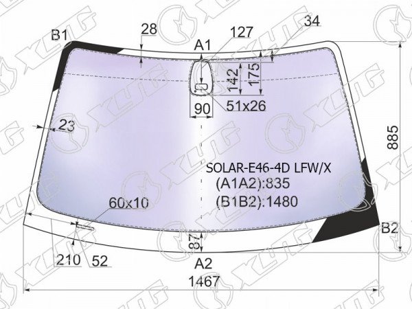 Стекло лобовое атермальное + дд BMW 3-SERIES E46 4 /5D 98-05 (Solar-X защита от ультрафиолета)