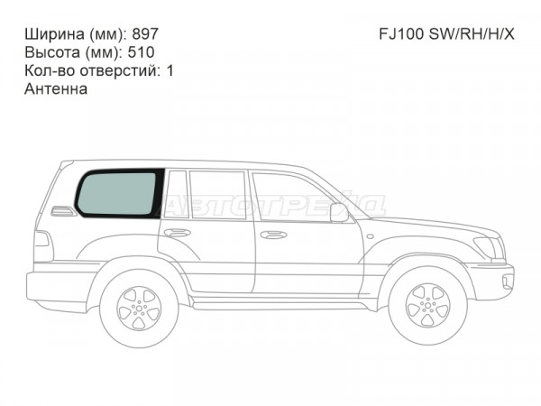Стекло кузова боковое (не опускное) (Справа / Цвет зеленый / Антенна) Toyota Land Cruiser (J100) 98-07  / Lexus LX 98-07