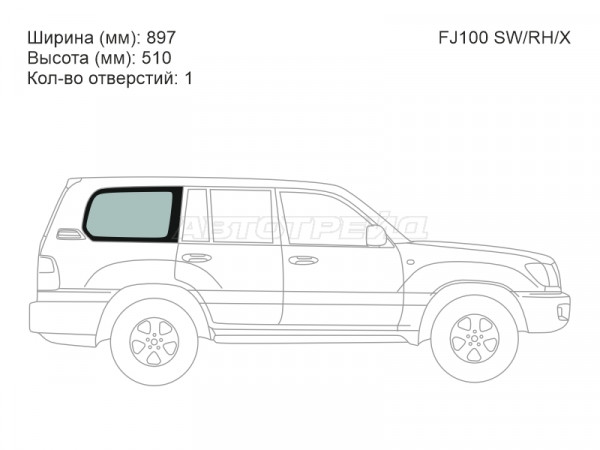 Стекло кузова боковое (не опускное) (Справа / Цвет зеленый) Toyota Land Cruiser (J100) 98-07  / Lexus LX 98-07
