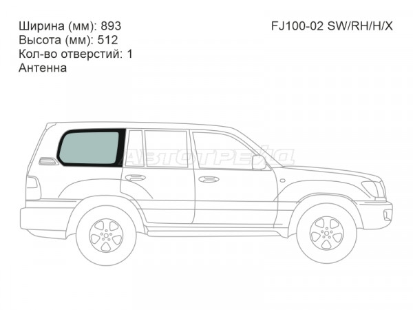 Стекло кузова боковое (не опускное) (Справа / Цвет зеленый / Антенна) Toyota Land Cruiser (J100) 98-07  / Lexus LX 98-07