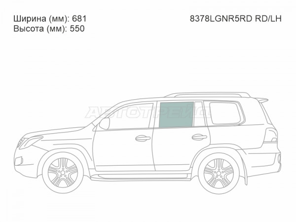 Стекло боковое опускное (Сзади / Слева / Цвет зеленый) Toyota Land Cruiser (J200) 07-21  / Land Cruiser Prado 20-24