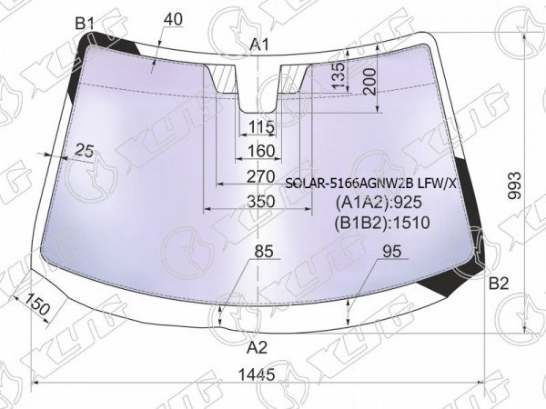 Стекло лобовое атермальное MAZDA 3 4 /5D 06-09 (Solar-X защита от ультрафиолета)