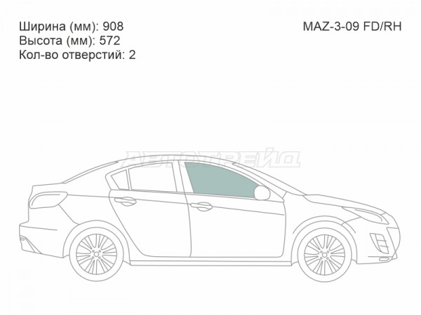 Стекло боковое опускное (Спереди / Справа / Цвет зеленый) Mazda 3 08-13  / Axela 09-13