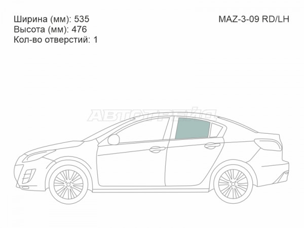 Стекло боковое опускное (Сзади / Слева / Цвет зеленый) Mazda 3 08-13  / Axela 09-13