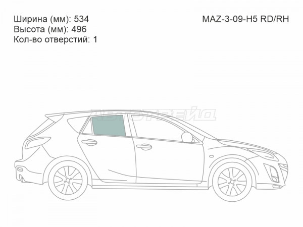 Стекло боковое опускное (Сзади / Справа / Цвет зеленый) Mazda 3 08-13  / Axela 09-13