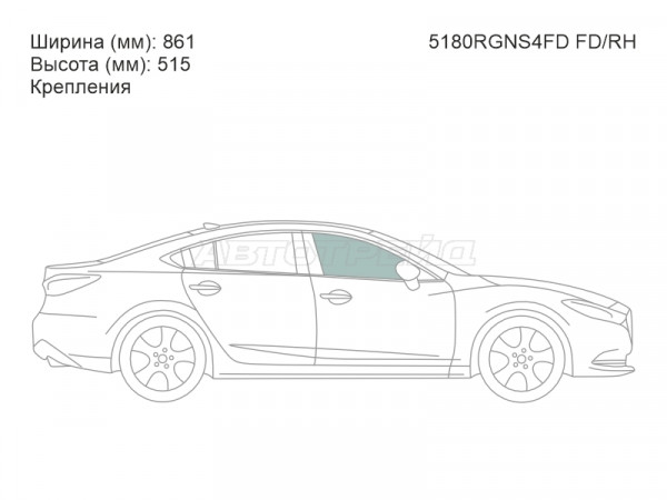Стекло боковое опускное (Спереди / Справа / Цвет зеленый / Крепления) Mazda 6 12-  / Atenza 12-