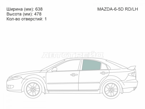 Стекло боковое опускное (Сзади / Слева / Цвет зеленый) Mazda 6 02-08  / Atenza 02-07