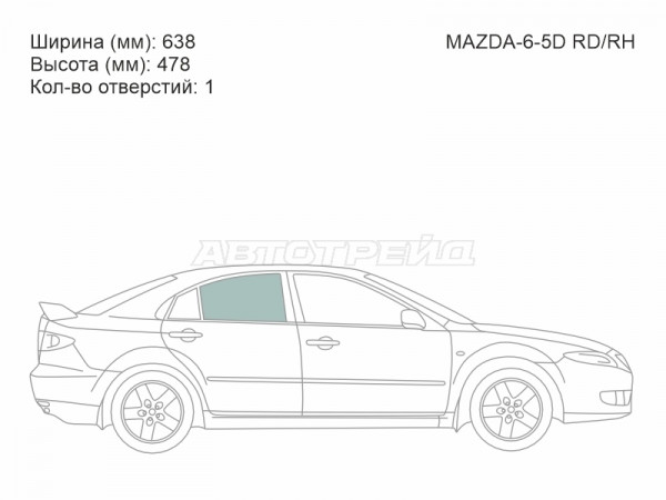 Стекло боковое опускное (Сзади / Справа / Цвет зеленый) Mazda 6 02-08  / Atenza 02-07