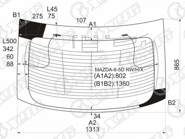 Стекло заднее с обогревом MAZDA 6 /ATENZA 5D HBK 02-07