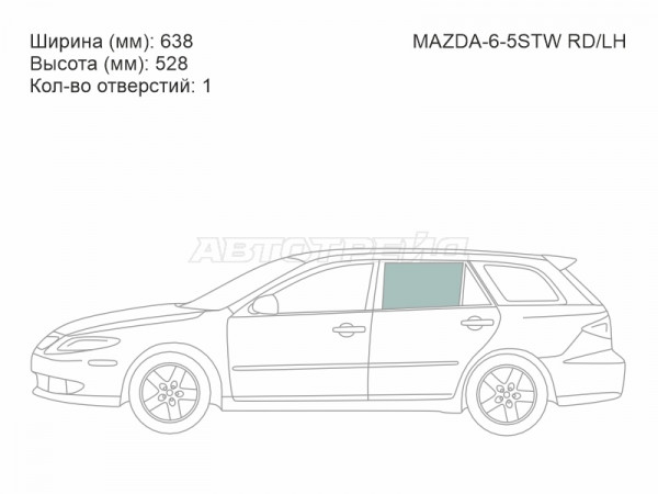 Стекло боковое опускное (Сзади / Слева / Цвет зеленый) Mazda 6 02-08  / Atenza 02-07