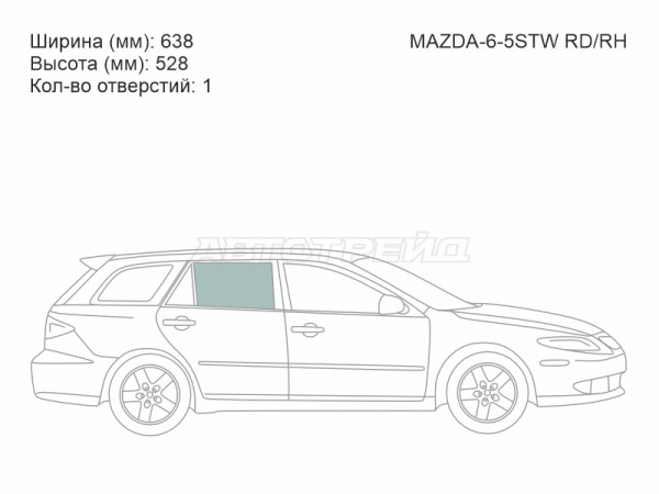 Стекло боковое опускное (Сзади / Справа / Цвет зеленый) Mazda 6 02-08  / Atenza 02-07