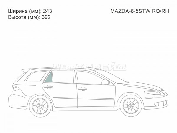 Стекло форточки (Сзади / Справа / Цвет зеленый) Mazda 6 02-08  / Atenza 02-07