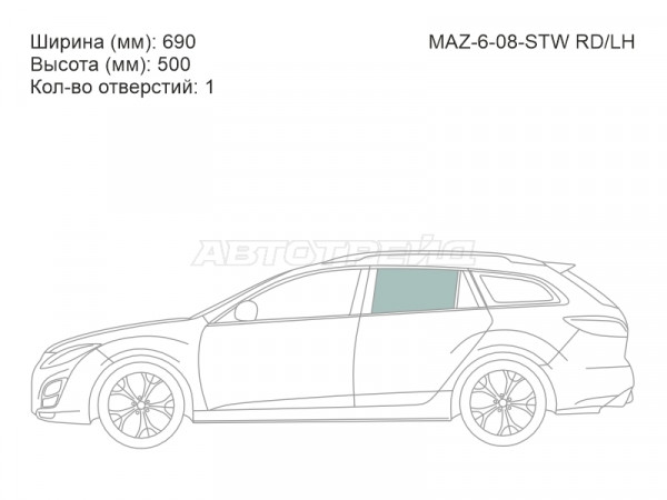 Стекло боковое опускное (Сзади / Слева / Цвет зеленый) Mazda 6 07-12  / Atenza 07-12