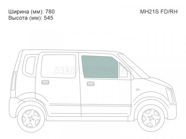 Стекло боковое опускное (Спереди / Справа / Цвет зеленый) Mazda AZ-Wagon 03-08  / Suzuki Wagon R 03-08