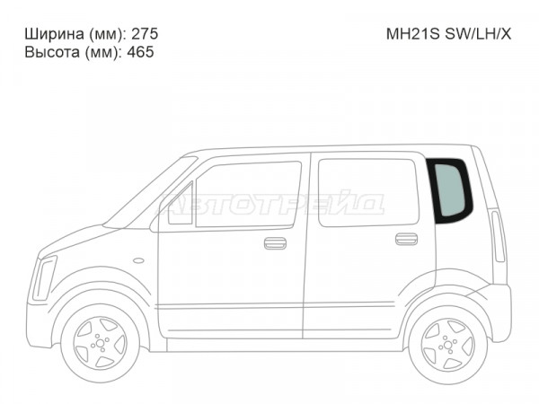 Стекло кузова боковое (не опускное) (Слева / Цвет зеленый) Mazda AZ-Wagon 03-08  / Suzuki Wagon R 03-08