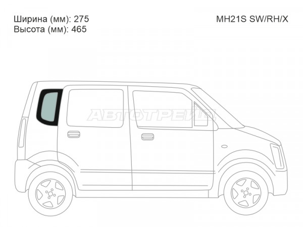 Стекло кузова боковое (не опускное) (Справа / Цвет зеленый) Mazda AZ-Wagon 03-08  / Suzuki Wagon R 03-08