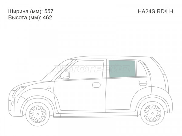Стекло боковое опускное (Сзади / Слева / Цвет зеленый) Mazda Carol 04-09  / Nissan Pino 07-10