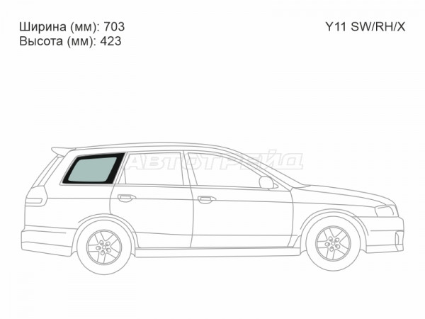 Стекло кузова боковое (не опускное) (Справа / Цвет зеленый) Nissan AD 99-02  / Wingroad 99-05