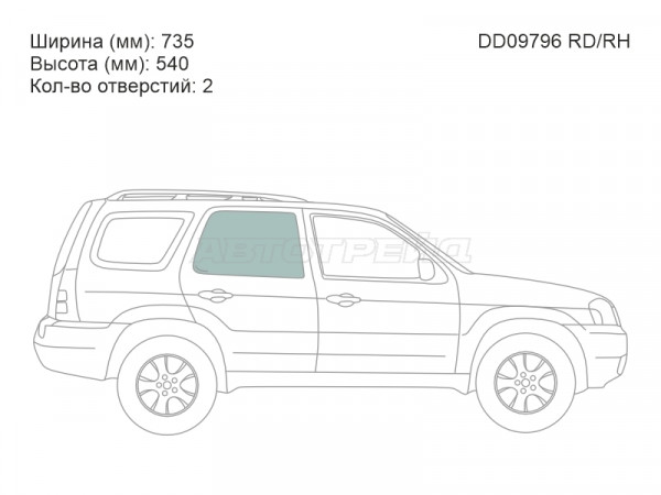 Стекло боковое опускное (Сзади / Слева / Цвет зеленый) Ford Escape 00-06  / Mazda Tribute 00-07
