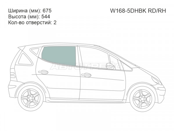 Стекло боковое опускное (Сзади / Справа / Цвет зеленый) Mercedes-Benz A-Class 97-04