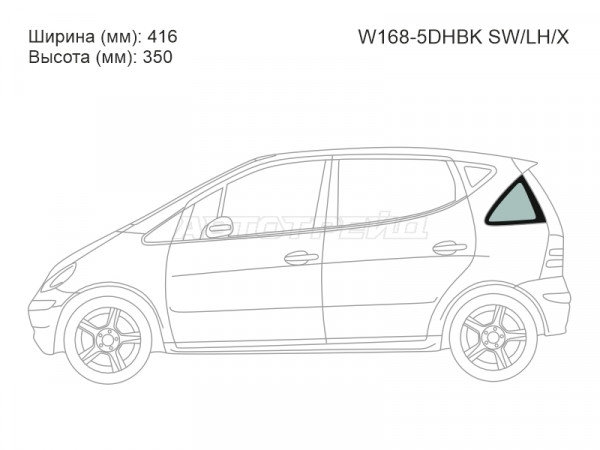 Стекло кузова боковое (не опускное) (Слева / Цвет зеленый) Mercedes-Benz A-Class 97-04
