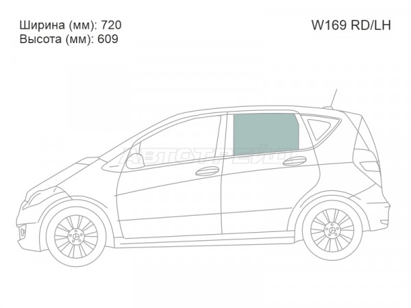 Стекло боковое опускное (Сзади / Слева / Цвет зеленый) Mercedes-Benz A-Class 04-12