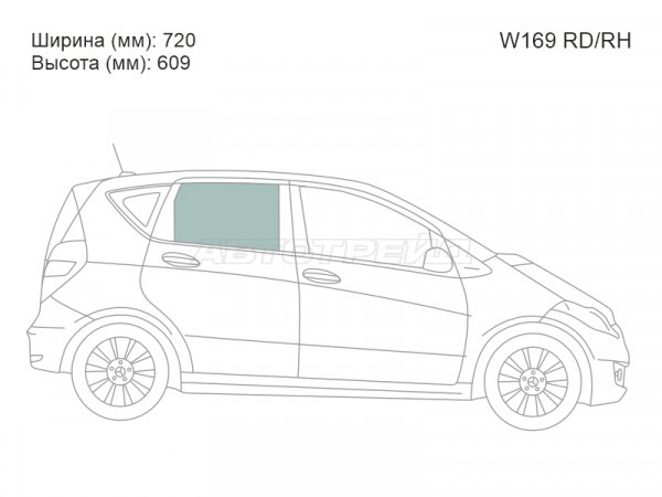 Стекло боковое опускное (Сзади / Справа / Цвет зеленый) Mercedes-Benz A-Class 04-12