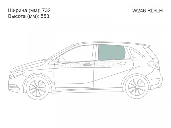Стекло боковое опускное (Сзади / Слева / Цвет зеленый) Mercedes-Benz B-Class 11-18