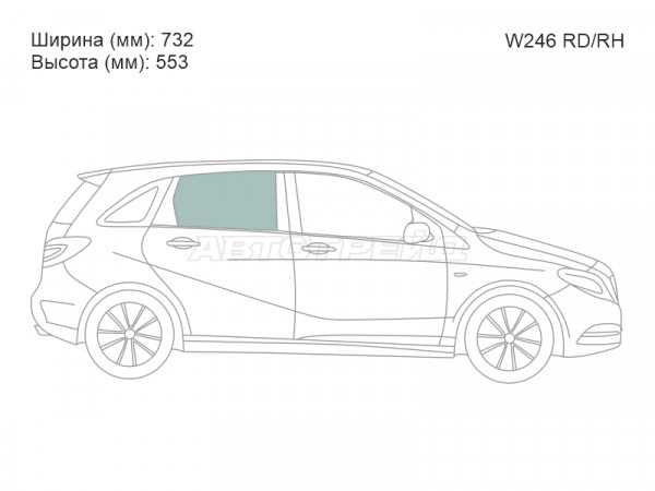Стекло боковое опускное (Сзади / Справа / Цвет зеленый) Mercedes-Benz B-Class 11-18