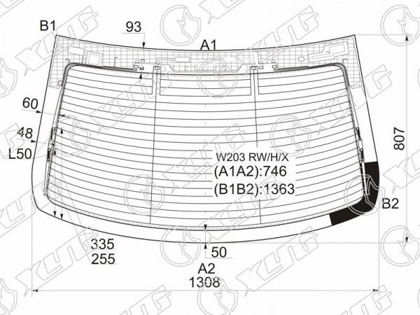 Стекло заднее с обогревом MERCEDES-BENZ C-CLASS W203 4D 00-07