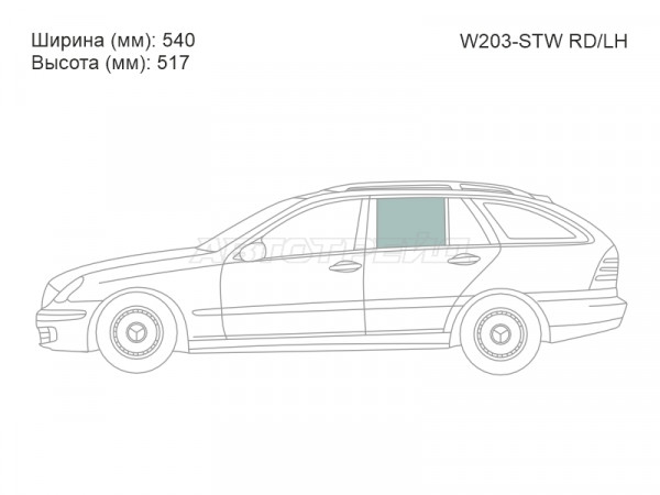 Стекло боковое опускное (Сзади / Слева / Цвет зеленый) Mercedes-Benz C-Class 00-08