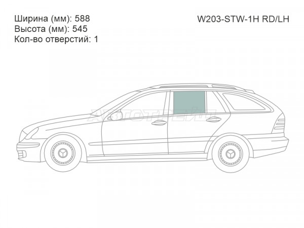 Стекло боковое опускное (Сзади / Слева / Цвет зеленый) Mercedes-Benz C-Class 00-08