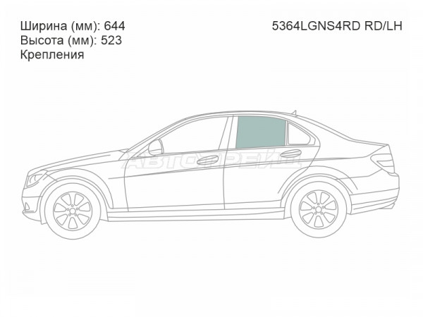 Стекло боковое опускное (Сзади / Слева / Цвет зеленый / Крепления) Mercedes-Benz C-Class 07-15