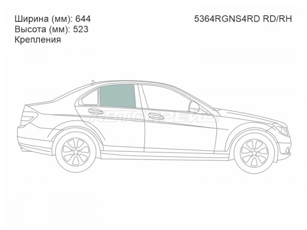 Стекло боковое опускное (Сзади / Справа / Цвет зеленый / Крепления) Mercedes-Benz C-Class 07-15