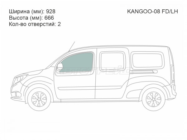 Стекло боковое опускное (Спереди / Слева / Цвет зеленый) Renault Kangoo 08-16  / Mercedes-Benz Citan 12-19