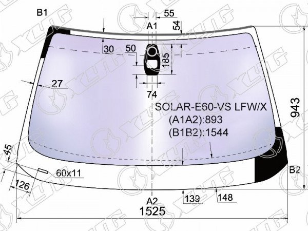 Стекло лобовое атермальное + дд (прямоугольный) BMW 5-SERIES E60 /61 4 /5D 03-07 (Solar-X защита от ул