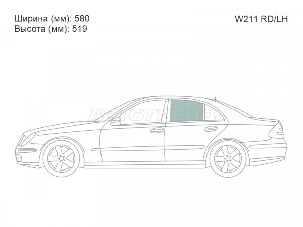 Стекло боковое опускное (Сзади / Слева / Цвет зеленый) Mercedes-Benz E-Class 02-09