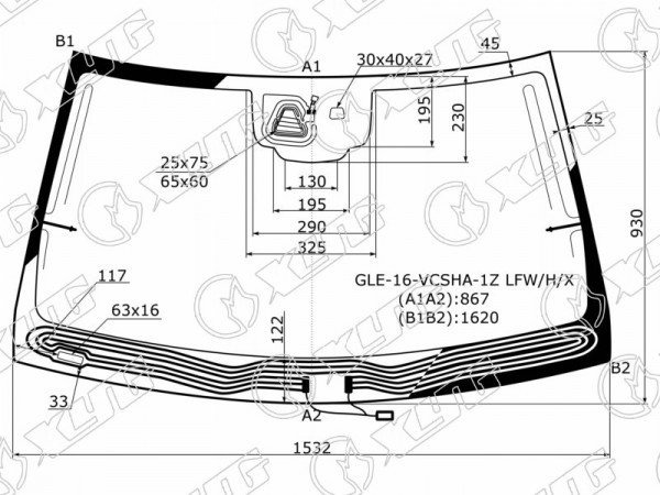 Стекло лобовое с обогревом щеток + дд + камера MERCEDES-BENZ GLS /GLE (W166) 16-19